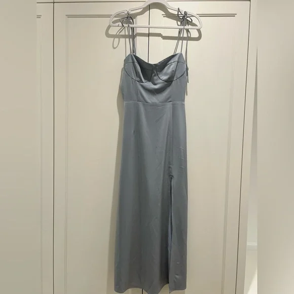 Elegant Light Blue Satin Slip Dress - Picture 11 of 11